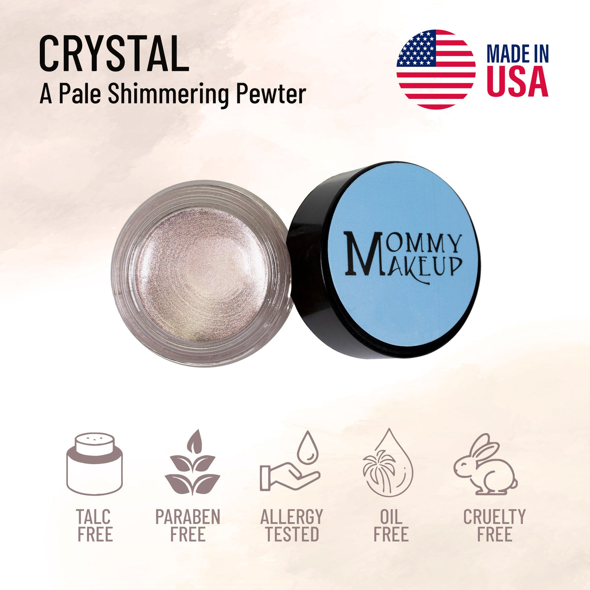 Crystal Any Wear Creme - A Waterproof Multi-tasking creme to powder product for eyes, cheeks & lips. Can be worn anywhere