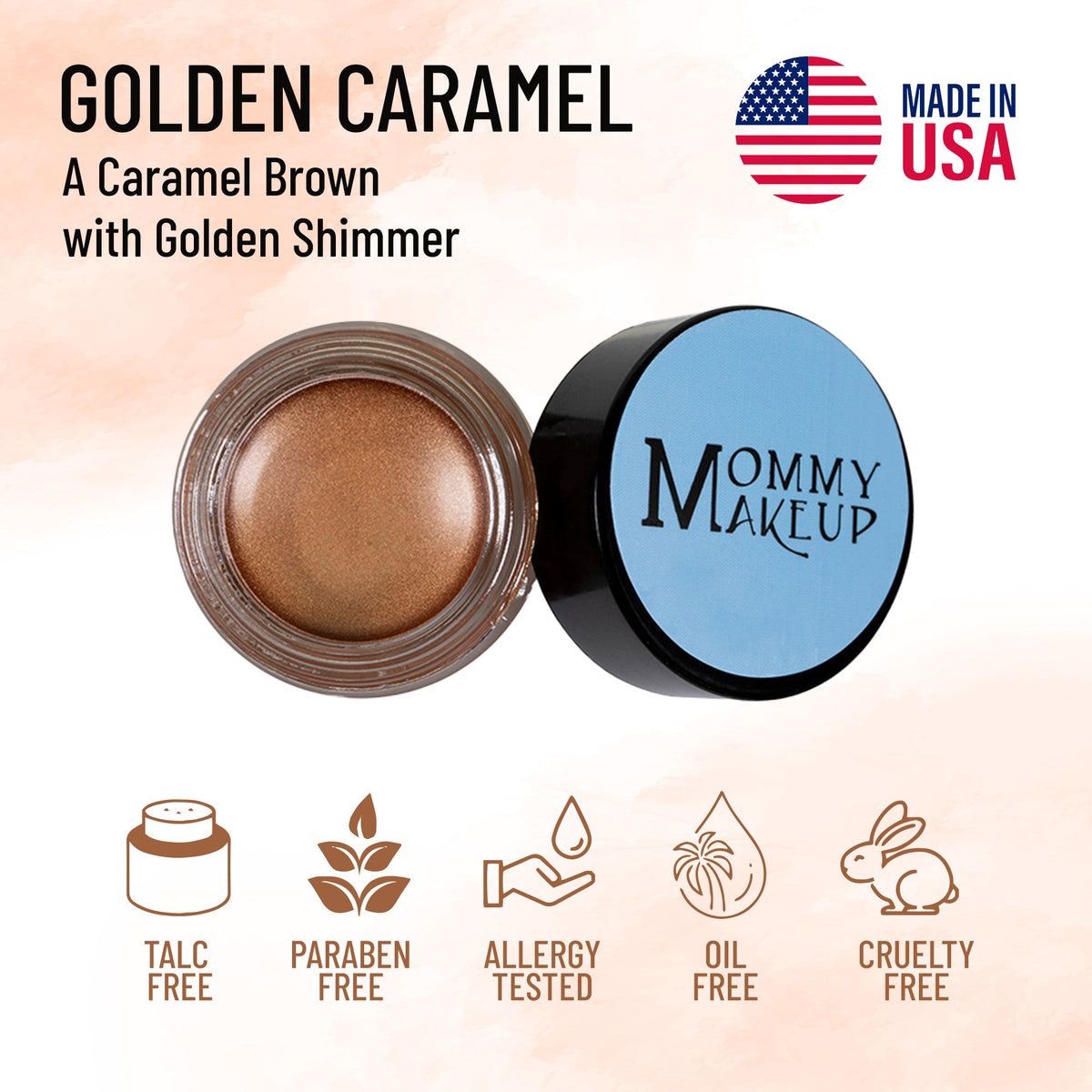 Golden Caramel Any Wear Creme - A Waterproof Multi-tasking creme to powder product for eyes, cheeks & lips. Can be worn anywhere